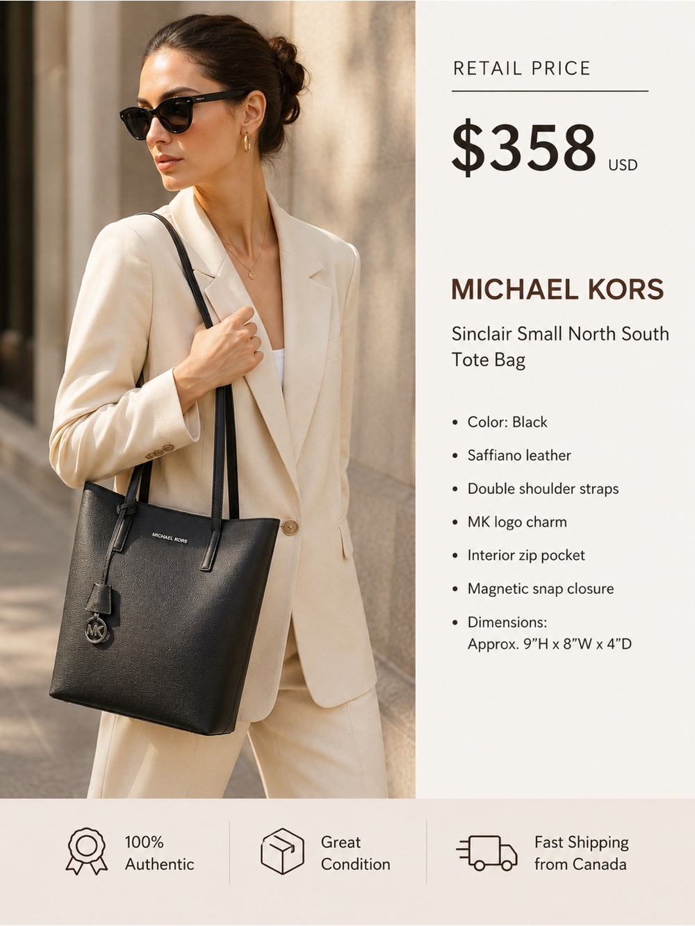 Mk Michael Kors bag leather tote with strap three in one